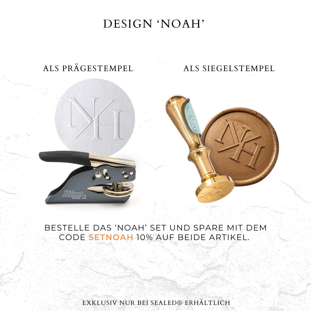 Personalisierter Prägestempel mit anpassbaren Initialen, Design "Noah"