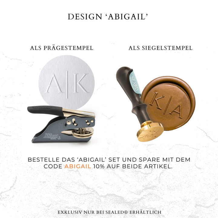 Personalisierter Prägestempel mit anpassbaren Initialen, Design "Abigail"