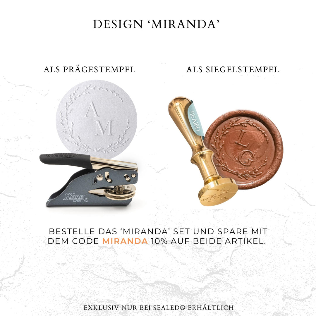 Personalisierter Prägestempel mit anpassbaren Initialen, Design "Miranda"