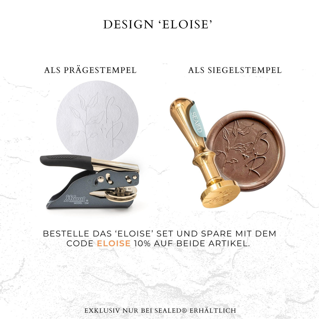 Personalisierter Prägestempel mit anpassbaren Initialen, Design "Eloise"
