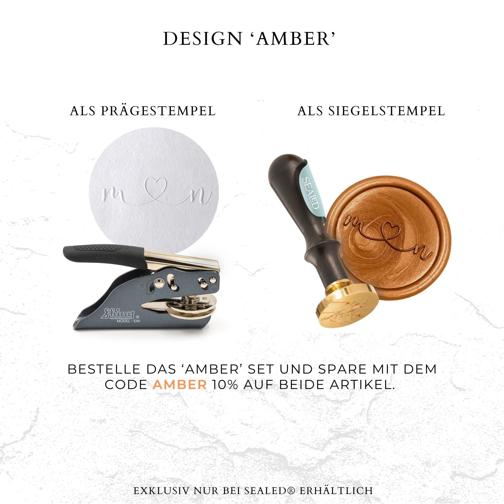 Personalisierter Prägestempel mit anpassbaren Initialen, Design "Amber"