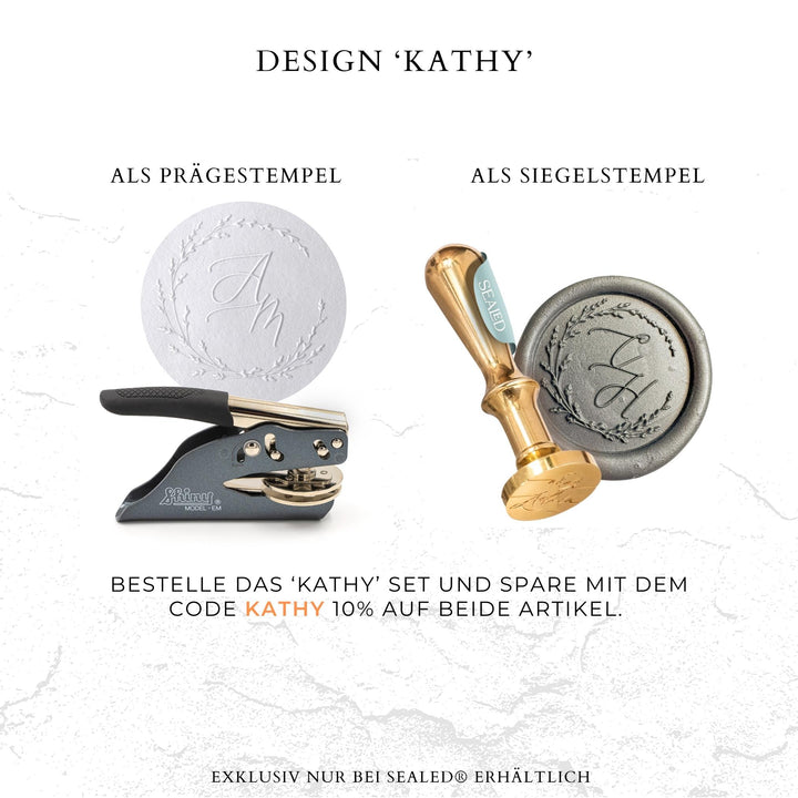 Personalisierter Prägestempel mit anpassbaren Initialen, Design "Kathy"